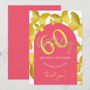 Elegant Glitter Gold Butterfly Calligraphy Thank You Card
