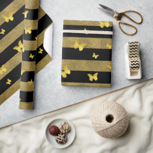 Elegant Glitter Gold Butterfly Pattern Wrapping Paper