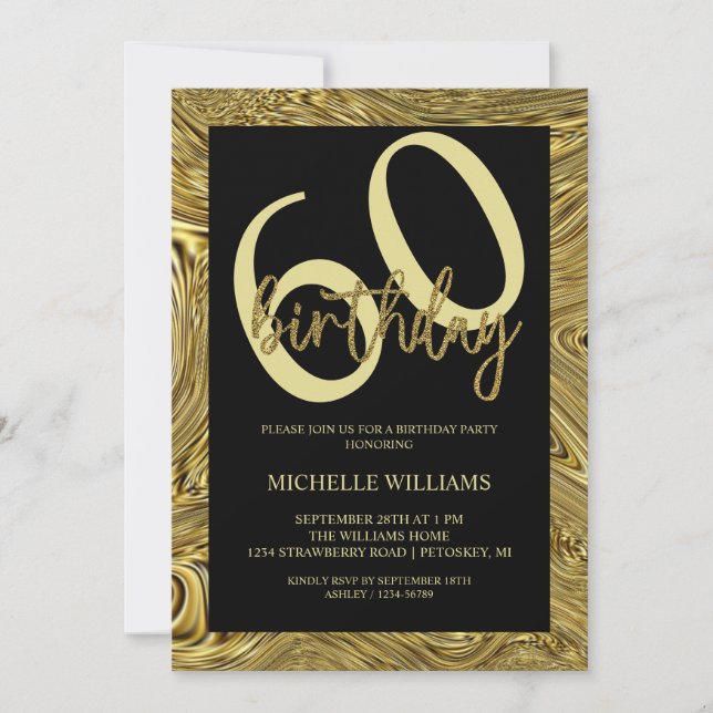 Elegant Glitter  Gold Calligraphy Birthday Invitation (Front)
