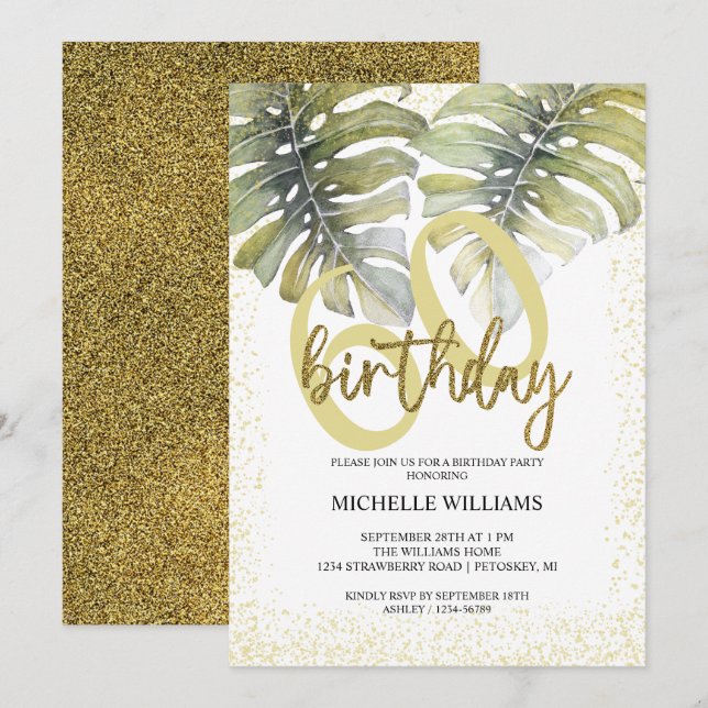 Elegant Glitter Gold Calligraphy Birthday Invitation (Front/Back)