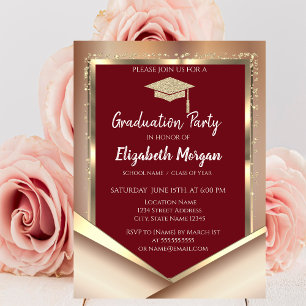 Elegant Glitter Gold Diamonds Maroon Graduation  Invitation