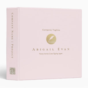 Elegant Glitter Gold Feather Blush Pink Notary Binder