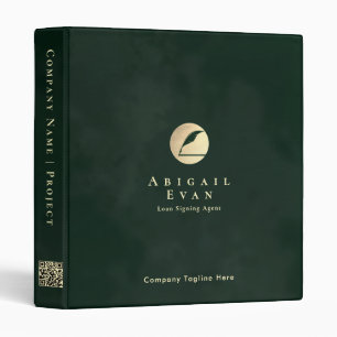 Elegant Glitter Gold Feather Emerald Green Notary Binder