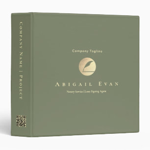 Elegant Glitter Gold Feather Sage Green Notary Binder