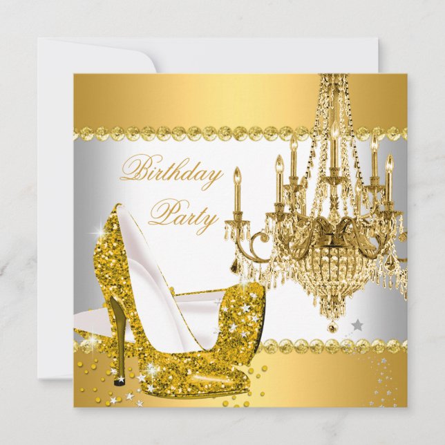 Elegant Glitter Gold Glamour Chandelier Party Invitation (Front)