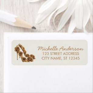 Elegant Glitter Gold Heel Shoes Return Address    