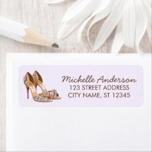 Elegant Glitter Gold Heel Shoes Return Address