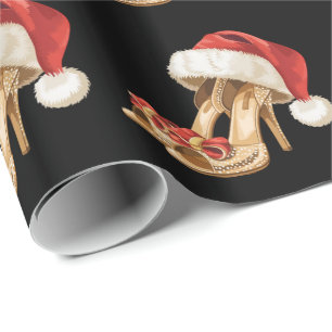 Elegant Glitter gold heel shoes Santa Hat       Wrapping Paper