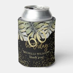 Elegant Glitter Gold Palm Calligraphy Birthday Can Cooler