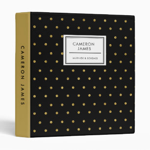 Elegant Glitter Gold Polka Dots Black Pattern Binder