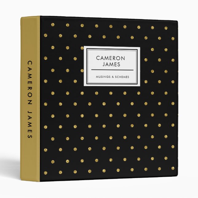 Elegant Glitter Gold Polka Dots Black Pattern Binder (Front/Spine)