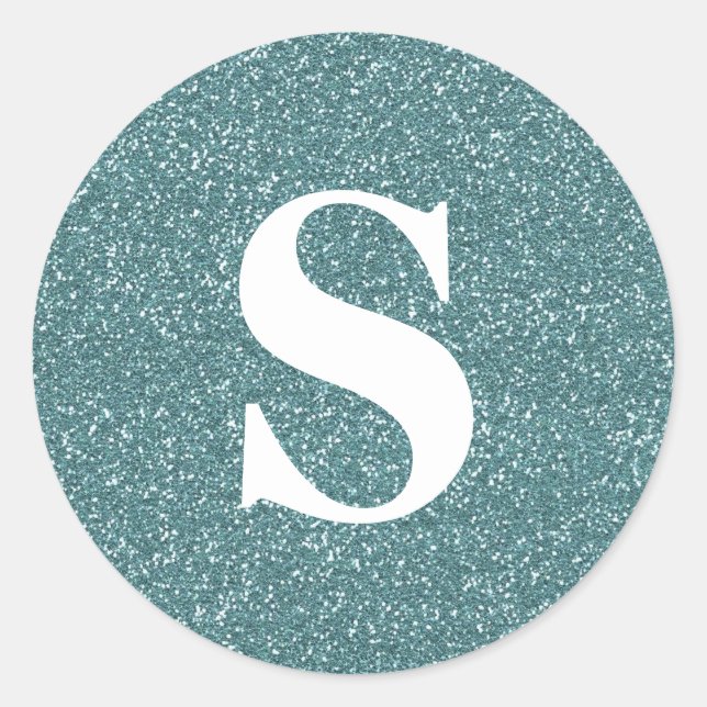 Elegant Glitter Green Monogram Envelope Seal (Front)