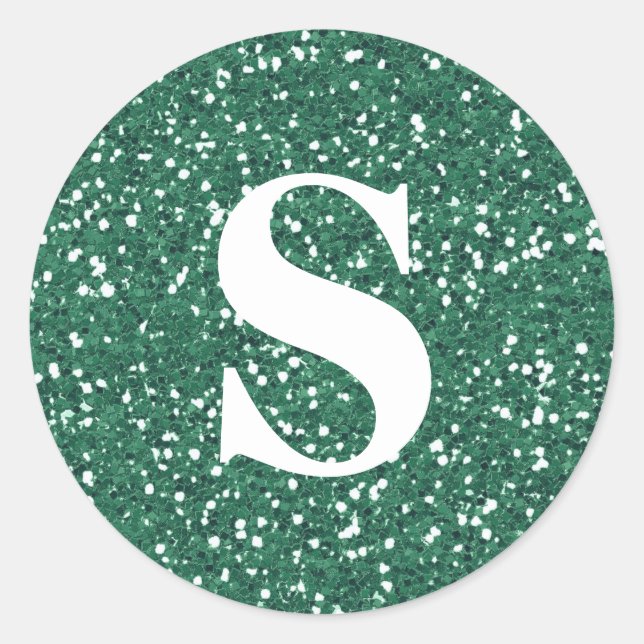 Elegant Glitter Green Monogram Envelope Seal (Front)