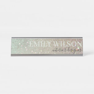 Elegant Glitter Green Pink Aqua Shiny Shimmer Desk Name Plate