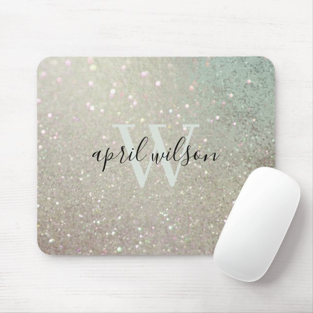 Elegant Glitter Green Pink Aqua Shiny Shimmer Mouse Pad (With Mouse)