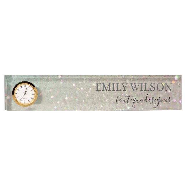 Elegant Glitter Green Pink Aqua Shiny Shimmer Nameplate (Front)