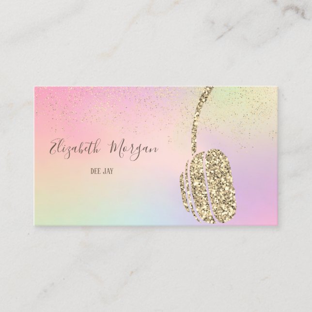 Elegant Glitter Headphone DJ,Confetti Hologrphic Business Card (Front)