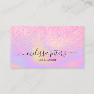 Elegant Glitter Holographic Script Makeup Artist Business Card
