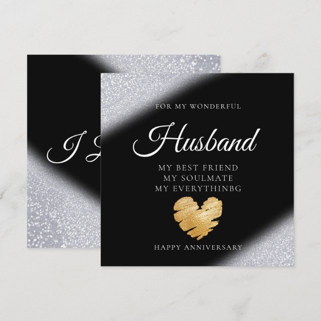 Elegant Glitter Husband Wedding Anniversary Card (Front/Back)
