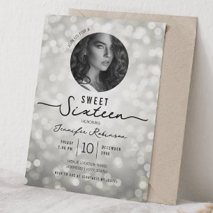 Elegant Glitter Lights Sweet 16 Birthday Silver  Invitation