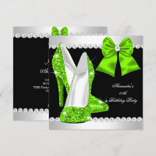 Elegant Glitter Lime Green High Heels Birthday Invitation