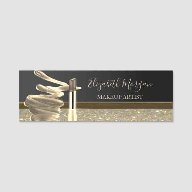 Elegant Glitter Lipstick, Makeup artist Name Tag (Front)