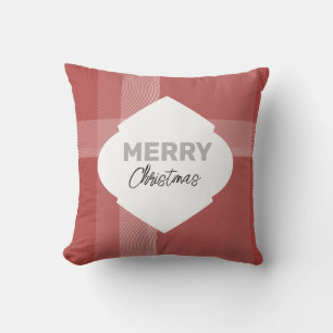 Elegant Glitter Merry Christmas Tartan Burgundy Throw Pillow