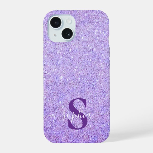 Elegant Glitter monogrammed Name iPhone 15 Case (Back)