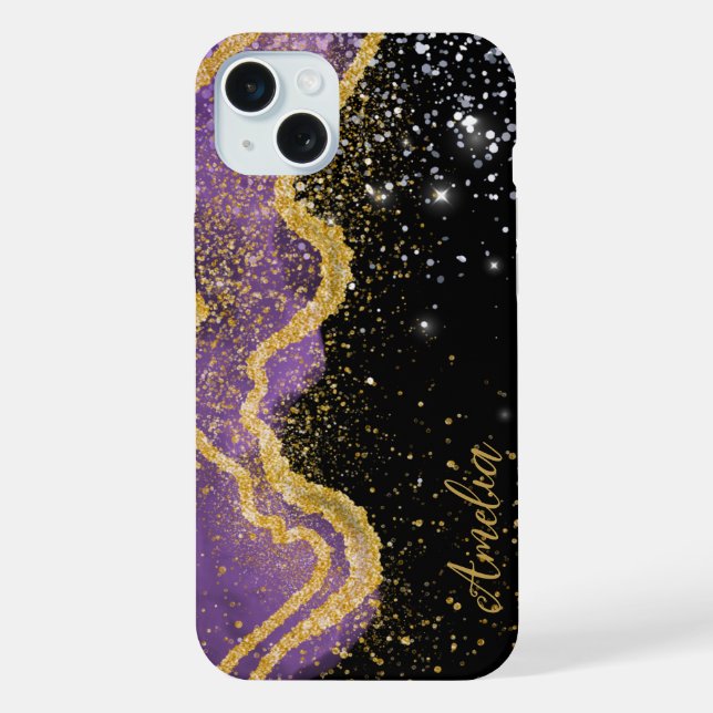 Elegant Glitter monogrammed Name iPhone Case (Back)