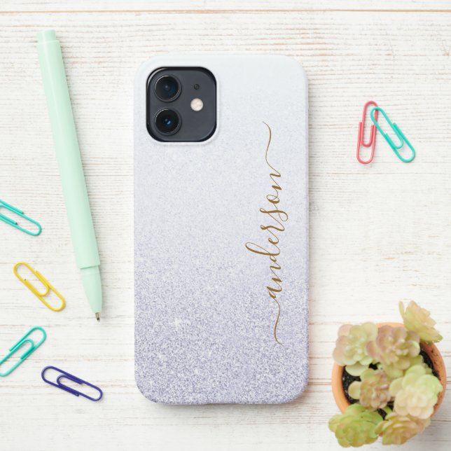 Elegant Glitter monogrammed Name iPhone Case (On Desk)