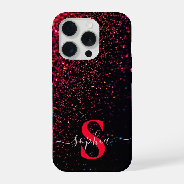 Elegant Glitter monogrammed Name iPhone Case (Back)