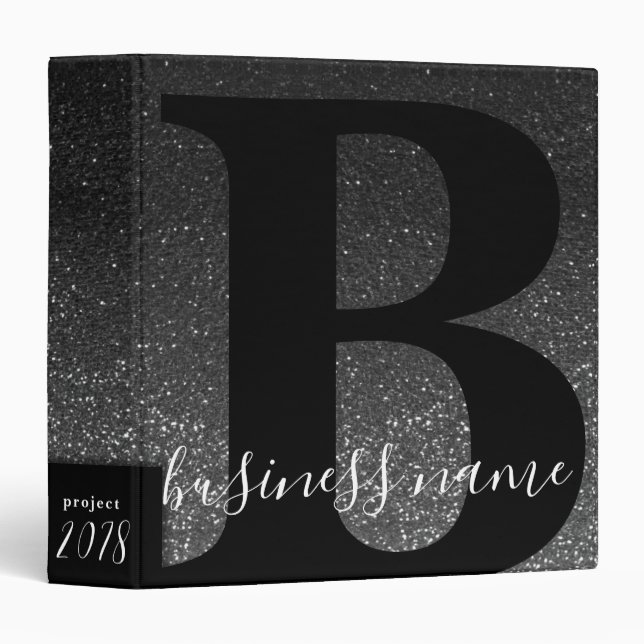 Elegant Glitter Monogrammed Wedding Cookbook Binder (Front/Spine)
