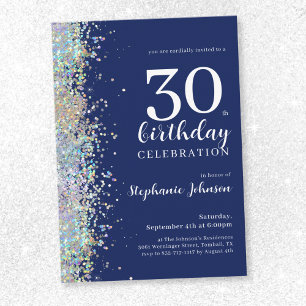 Elegant Glitter Navy Blue 30th Birthday Invitation
