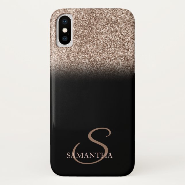 Elegant Glitter Ombre Black Monogram Case-Mate iPhone Case (Back)