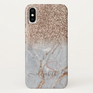 Elegant Glitter Ombre Rose Gold Marble Monogram Case-Mate iPhone Case