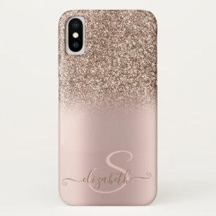 Elegant Glitter Ombre Rose Gold Monogram Case-Mate iPhone Case