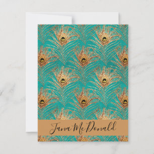 Elegant Glitter Peacock Feathers Personalized   Card