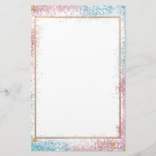 Elegant glitter pink blue stationery 5.5" x 8.5"