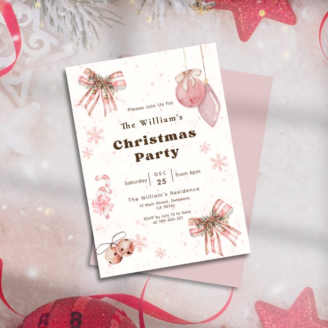 Elegant Glitter Pink Coquette Christmas Party Invitation (Elegant Glitter Pink Coquette Christmas Party Invitation)