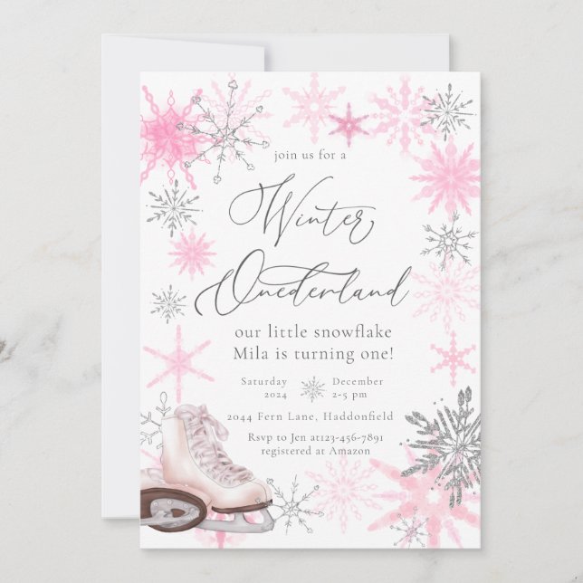 Elegant Glitter Pink Onederland First Birthday Invitation (Front)