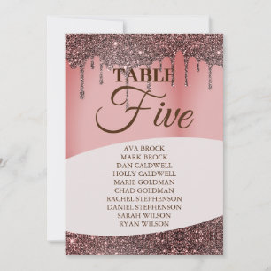 Elegant Glitter Pink Seating Chart Table 5 Five Invitation