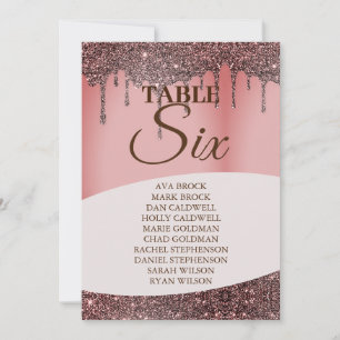 Elegant Glitter Pink Seating Chart Table 6 Six Invitation