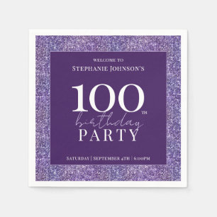 Elegant Glitter Purple 100th Birthday Party Napkin