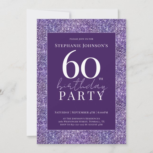 Elegant Glitter Purple 60th Birthday Party Invitation (Front)