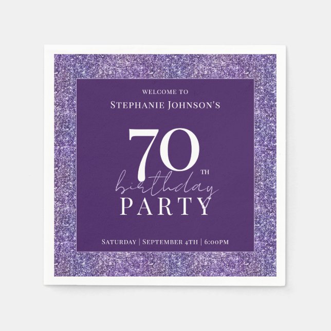 Elegant Glitter Purple 70th Birthday Party Napkin (Front)
