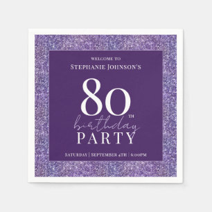 Elegant Glitter Purple 80th Birthday Party Napkin
