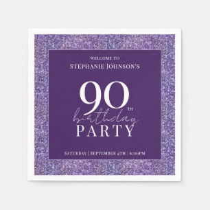 Elegant Glitter Purple 90th Birthday Party Napkin
