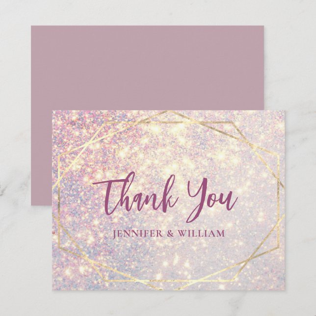 Elegant Glitter Purple Geometric Wedding Thank You Card (Front/Back)