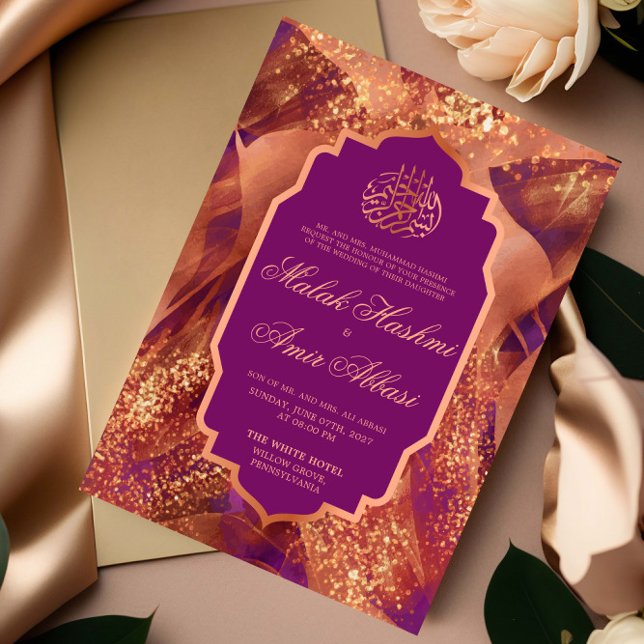 Elegant Glitter Purple Islamic Muslim Wedding Invitation (Creator Uploaded)