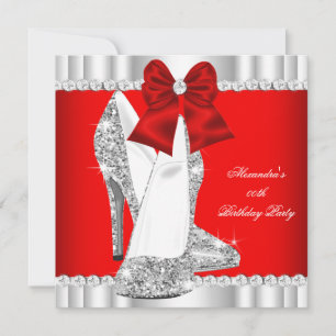 Elegant Glitter Red Glamour High Heels Silver 2 Invitation